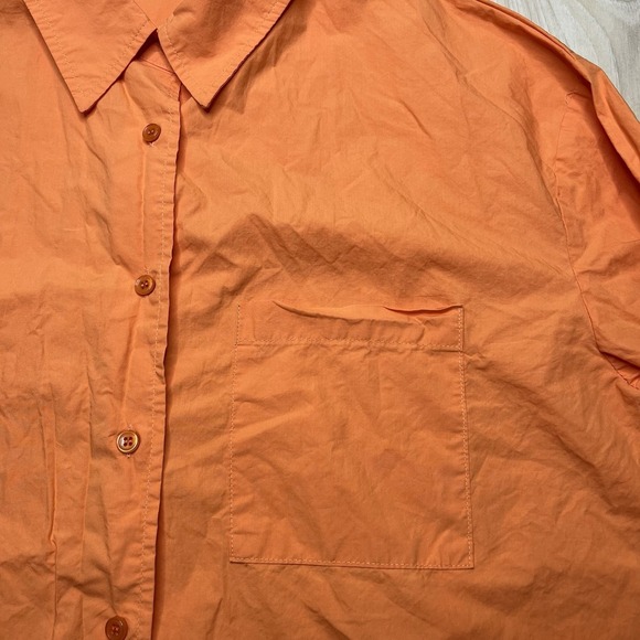 FRANKIE SHOP Lui Organic Cotton Button Up Shirt Womens Size Large Coral Orange - Picture 8 of 12
